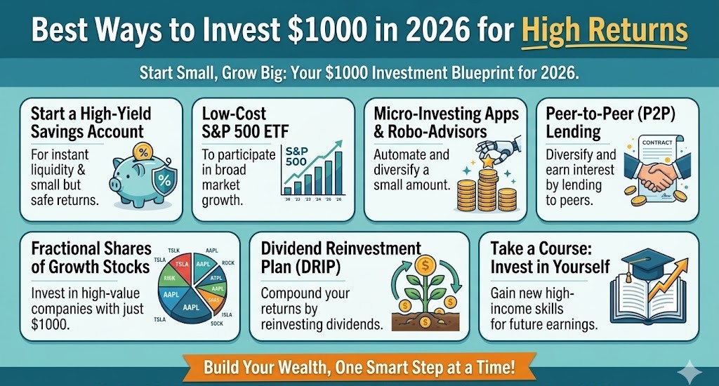 Best Ways to invest 1000 dollars for the best returns in year 2026
