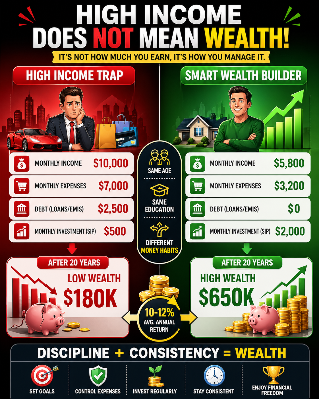 💰 High Income ≠ Real Wealth: The $100K vs $70K Money Habit Battle That Changes Everything 📈